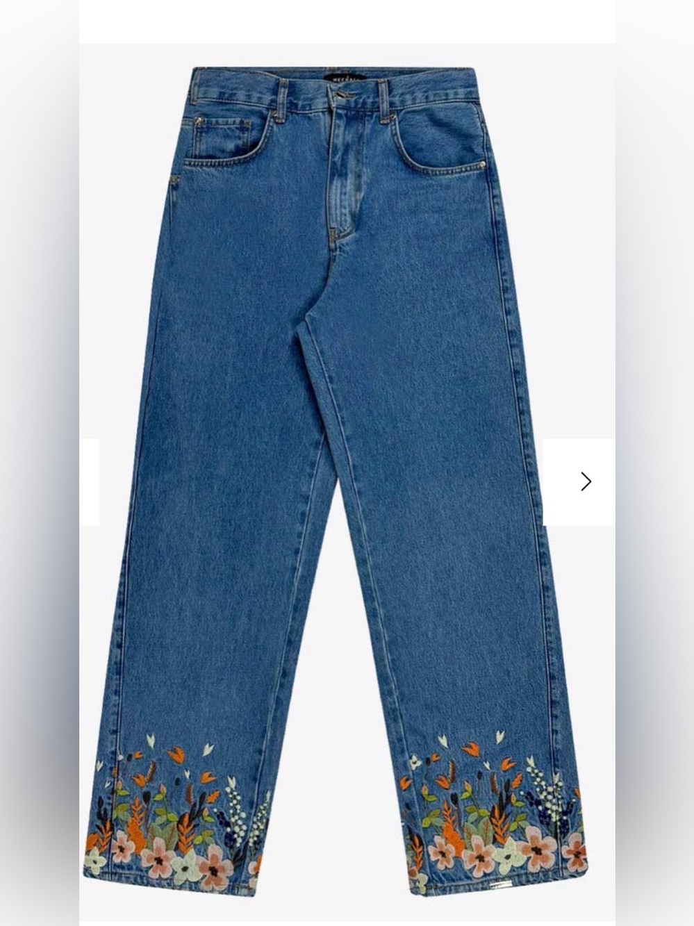 NWT Mechali Unisex Floral Embroidered Wide Leg Jeans Size XL